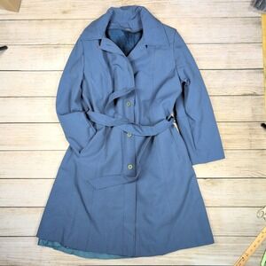 Vintage 70s Warner Blue Belted Trench Coat‎ Women's Size L/ xl Classic Style